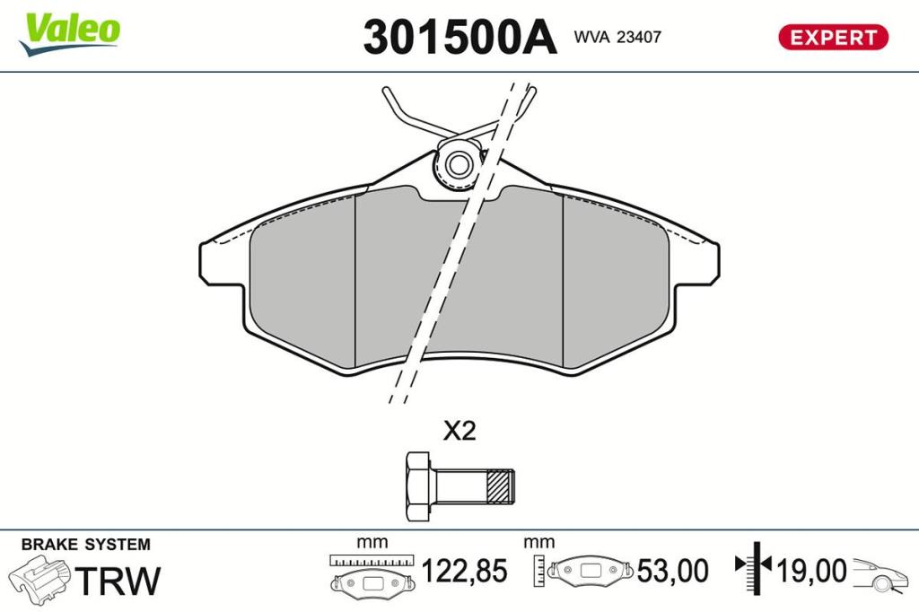 Jeu de 4 plaquettes de frein VALEO ref. 301500A